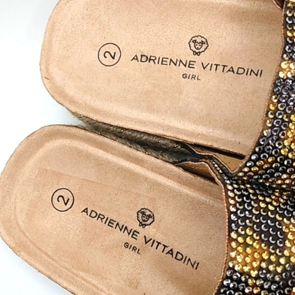 ADRIENNE VITTADINI GIRL FREJA LEOPARD GOLD RHINESTONE MULES SIZE 2 NWT - Picture 3 of 7